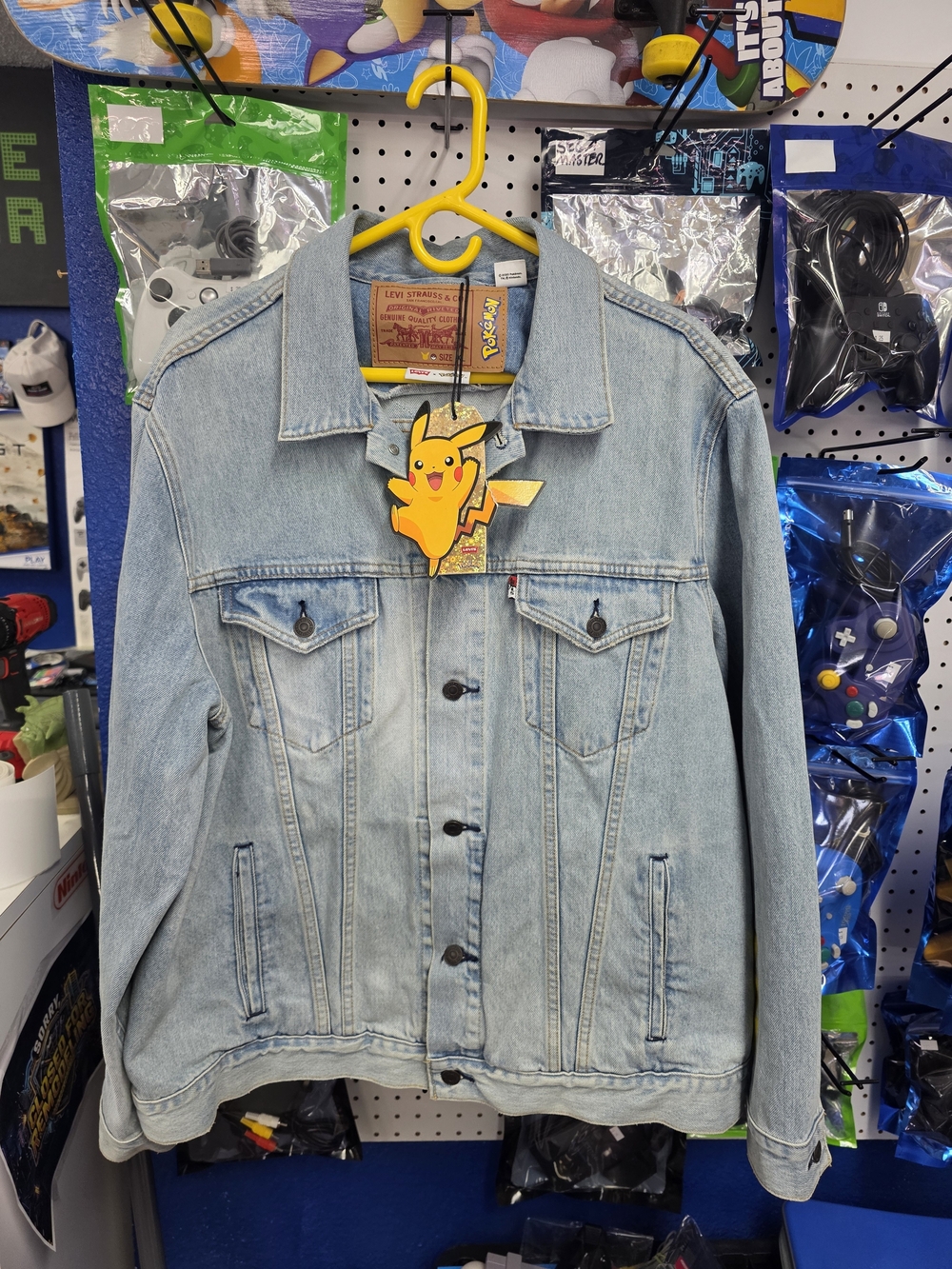 Levi's Light Blue Pokemon Denim Trucker Jacket with Pikachu Tag